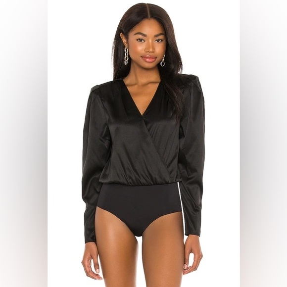 L’Agence Brenda Silk Puff Sleeve Bodysuit Black size XL - Picture 2 of 8